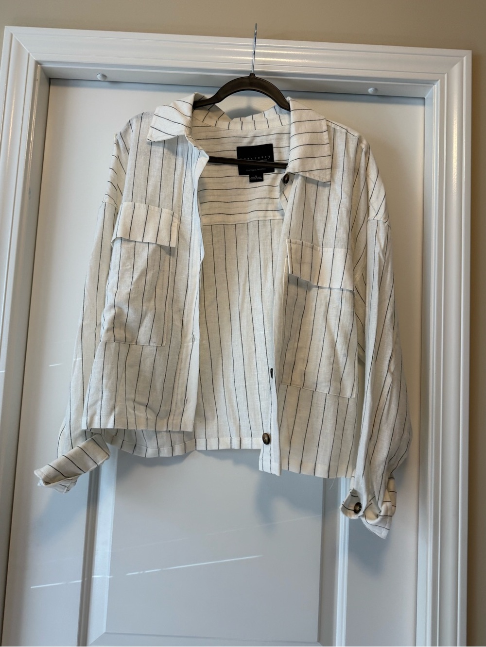 Sanctuary Cream & Black Stripe Linen-Blend Button Front Jacket